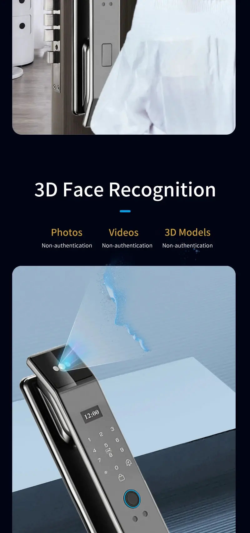 XSDTS WiFi Tuya smart door lock with camera and 3D face recognition by Simples Market; silver finish