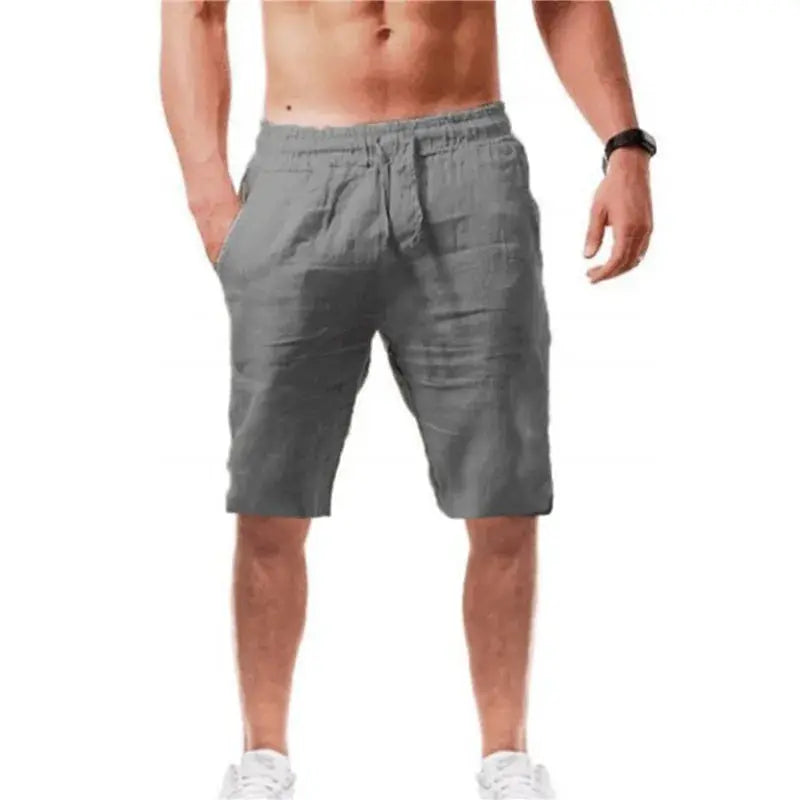Men's gray cotton shorts, breathable solid-color fabric for summer, Simples Market, sizes S–3XL.