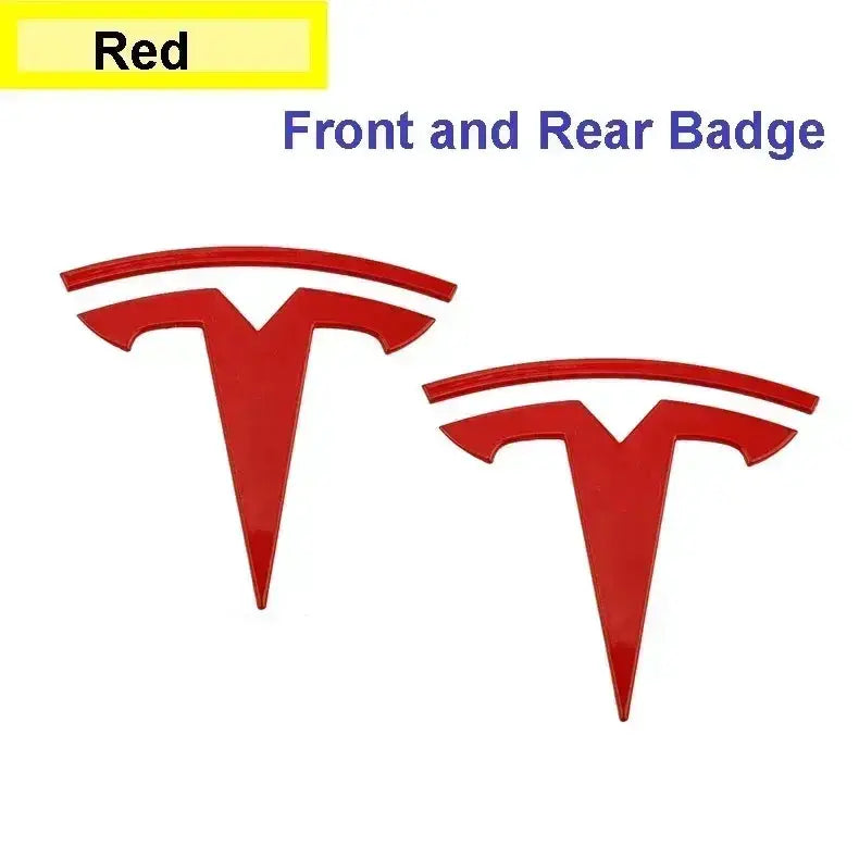 Tesla front and rear hood badge emblems in red zinc alloy - two pieces for Model 3/Model Y by Simples Market