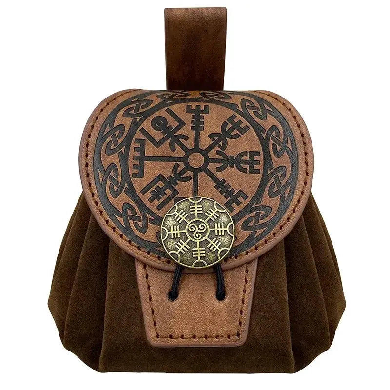 SteampunkForge Medieval Punk PU Leather Drawstring Fanny Pack For Men Cosplay Waist Bag