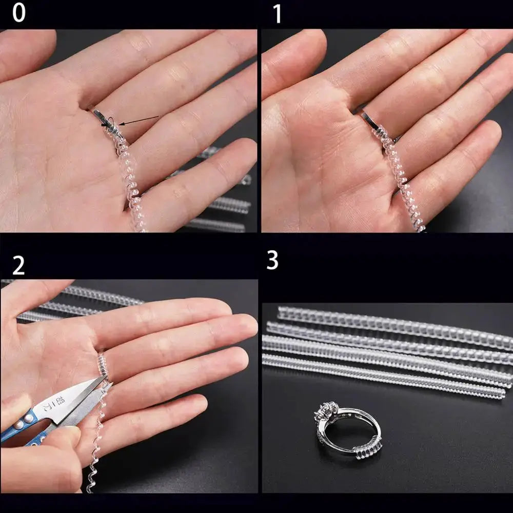 4 Pieces Transparent Spiral Ring Size Adjuster Tools Set For Jewelry Making Spring Coil Guard Tightener Reducer