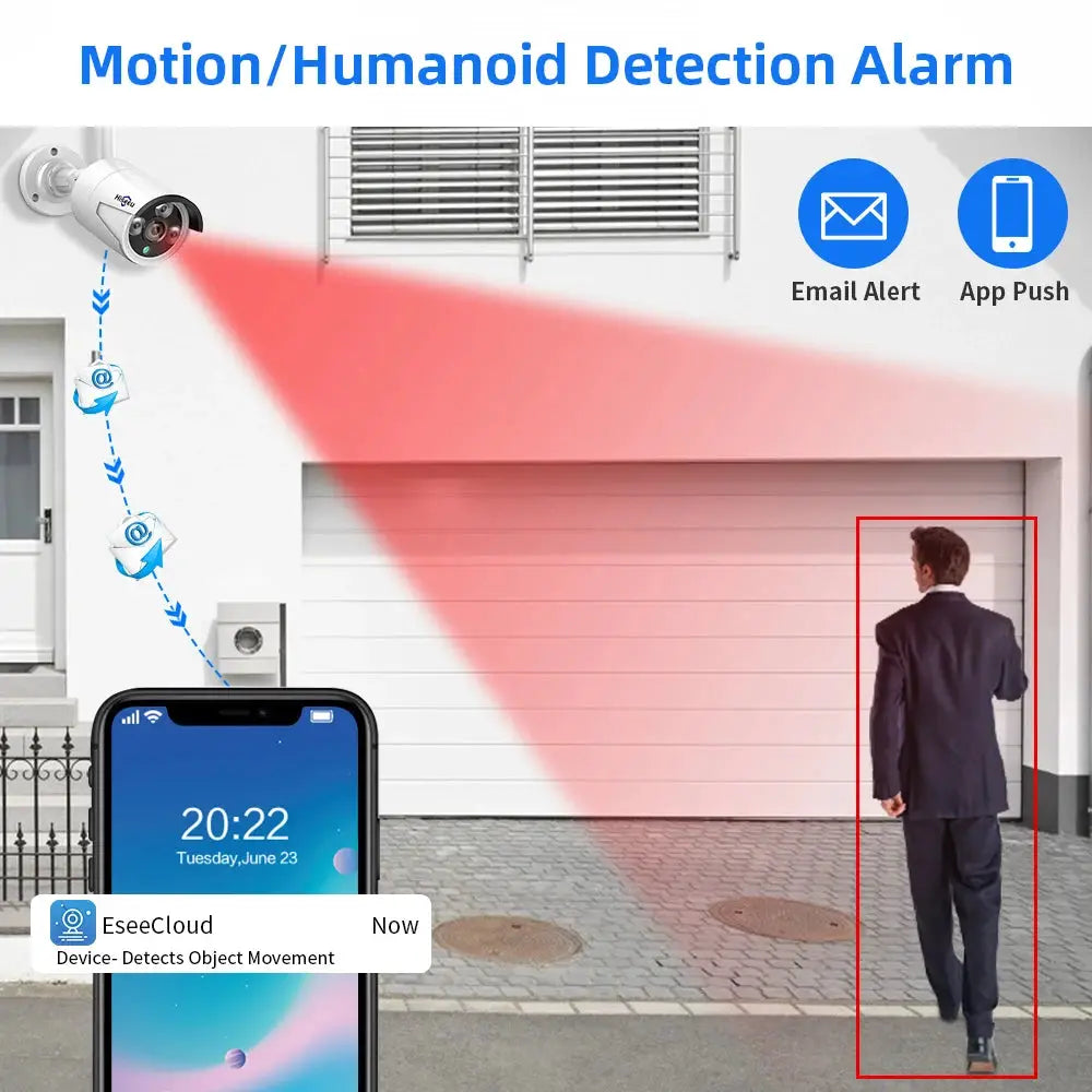 Hiseeu wireless IP camera, 3.6mm lens, waterproof security cam with motion alert and app/email pushes
