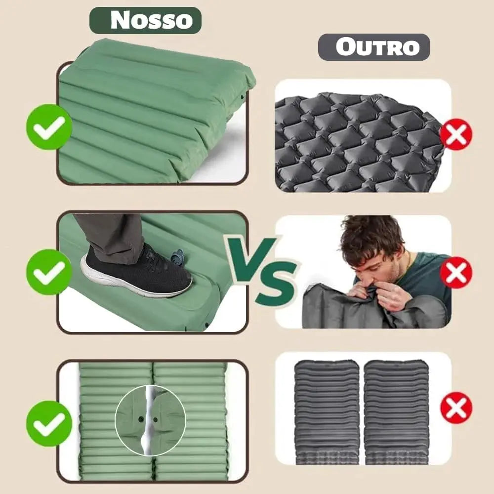 Camping sleeping pad, green, 4-inch thick, self-inflating, Nosso