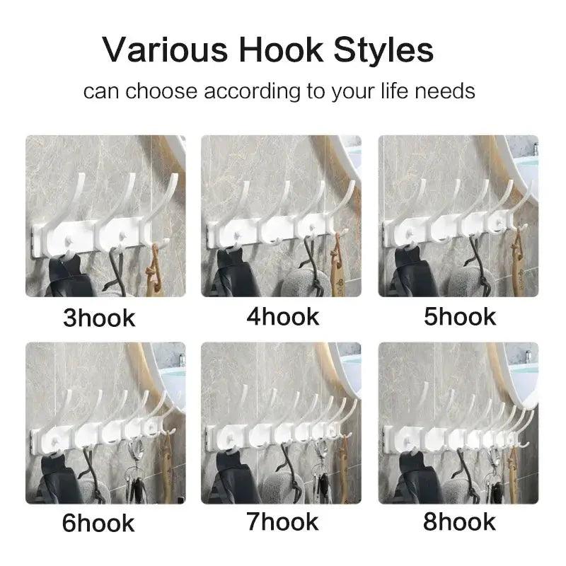 Black White Folding Robe Hooks Aluminum Wall Rack for Bathroom