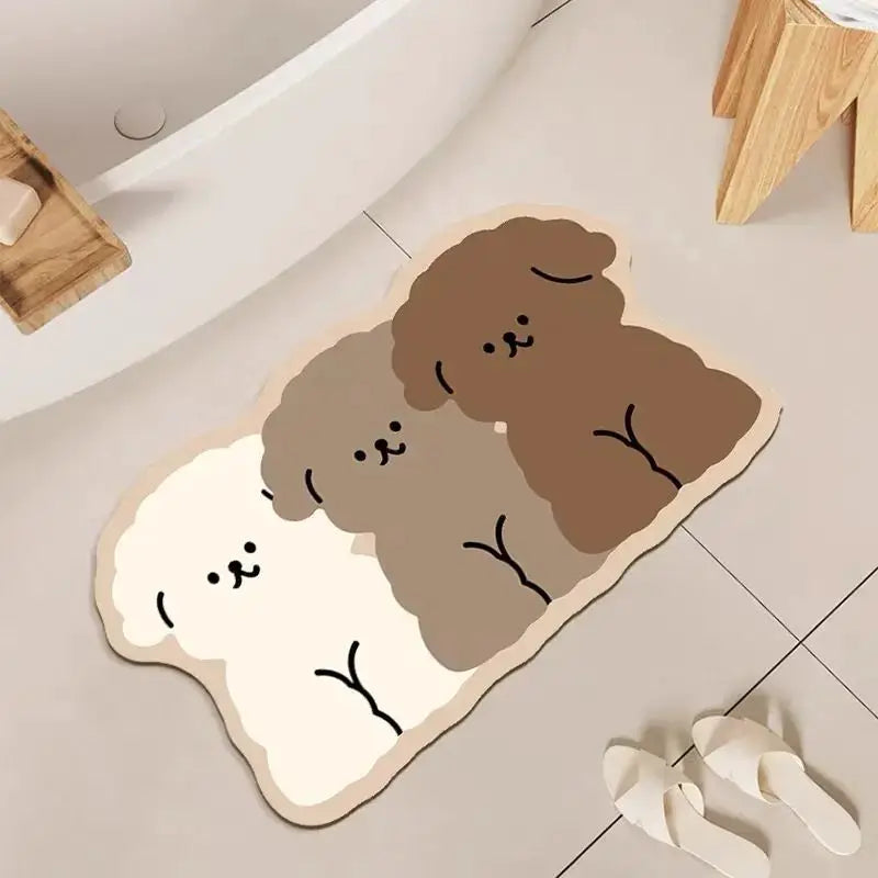 Three Color Puppy Bath Mat Non Slip Rubber Bottom Quick Dry Absorbent Floor Rug For Bathroom Household