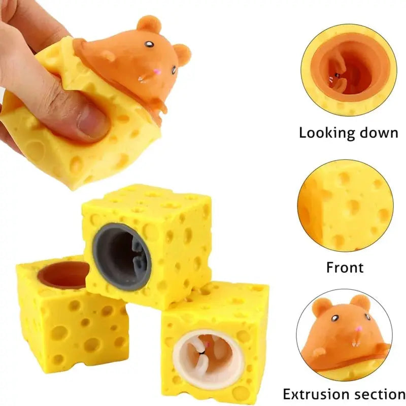 Pop Up Funny Mouse And Cheese Block Squeeze Anti Stress Toy Hide And Seek Figures For Kids And Adults Fidget Relief
