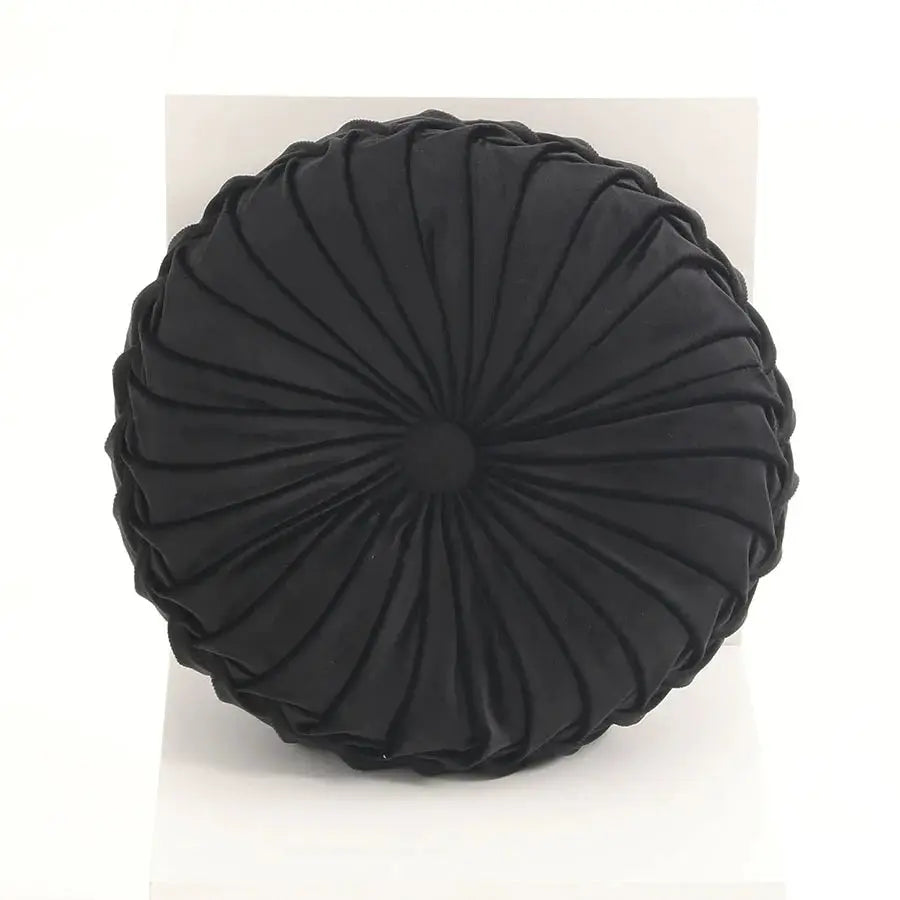 Throw pillow round black Dutch velvet 3D pleated cushion