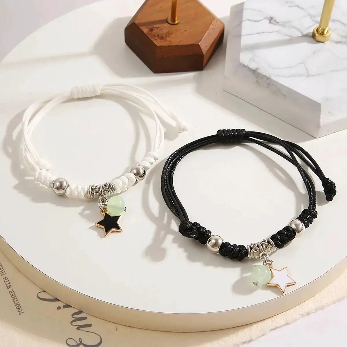 Two Piece Luminous Beads Star Couple Bracelets For Women And Men With Interchangeable Charms Matching Jewelry
