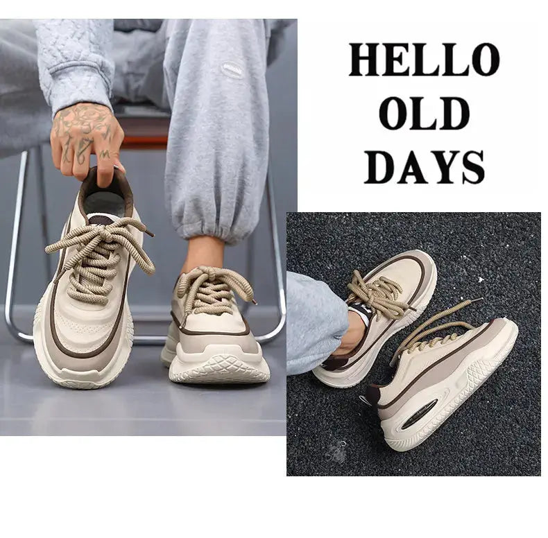 Men's casual sports shoes by Simples Market, beige thick-soled skate sneakers for outdoor use
