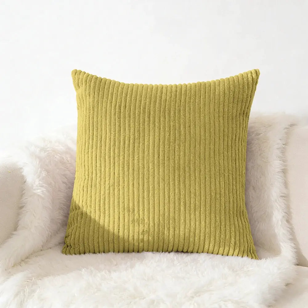 Corduroy pillow cover in mustard yellow with vertical ridges; plush texture, 40x40/45x45/50x50/30x50 cm
