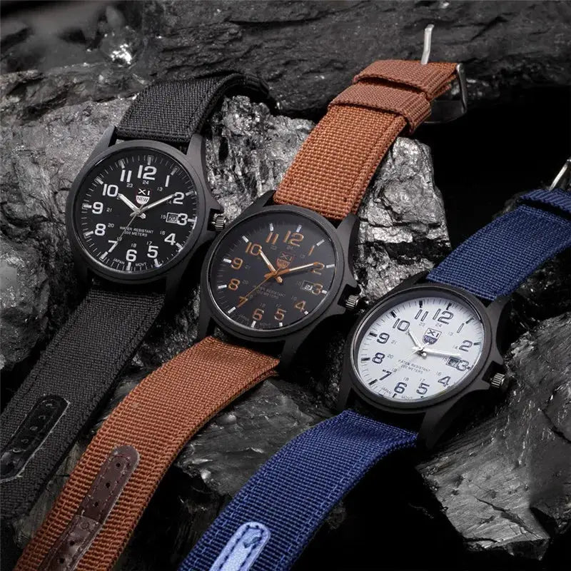 XINEW Mens Nylon Band Quartz Sports Watch With Date Display Casual Everyday Timepiece