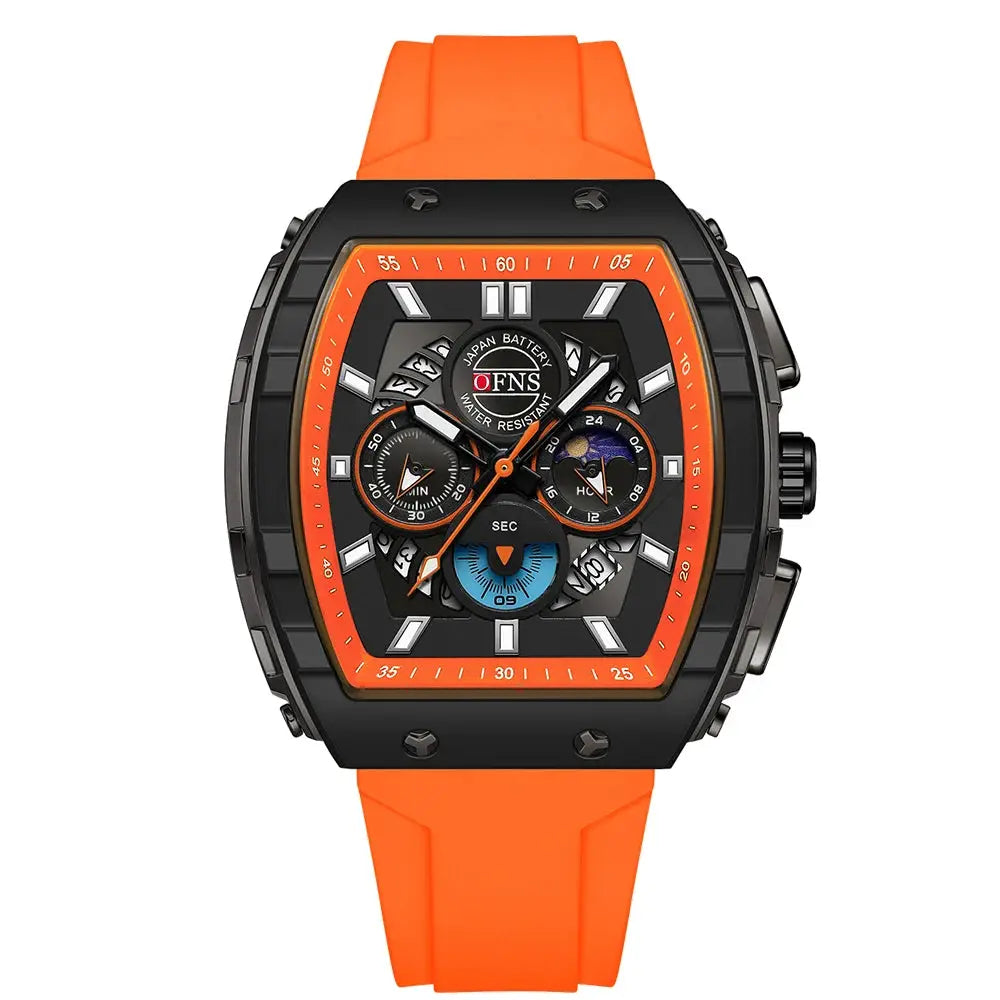 OFNS Mens Quartz Watch Waterproof Chronograph With Luminous Display And Silicone Strap Outdoor Luxury