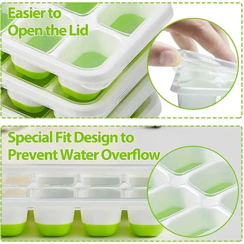 Silicone Ice Cube Tray With Lid 14 Cube Square Easy Release Molds For Cocktails Bar Kitchen