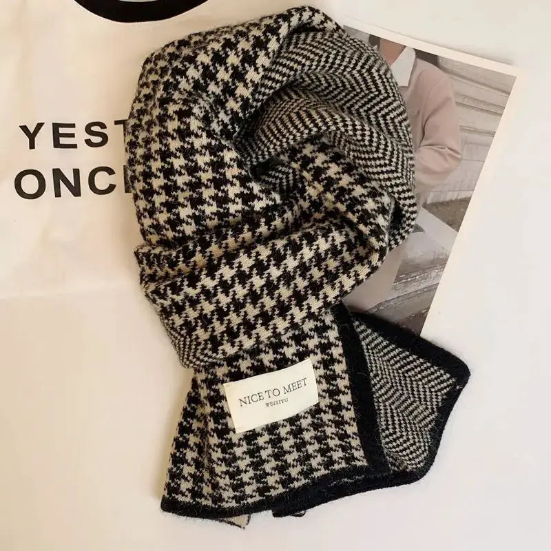Atmosphere Double Sided Thickened Knitted Scarf Polyester Warm Winter Accessory For Students