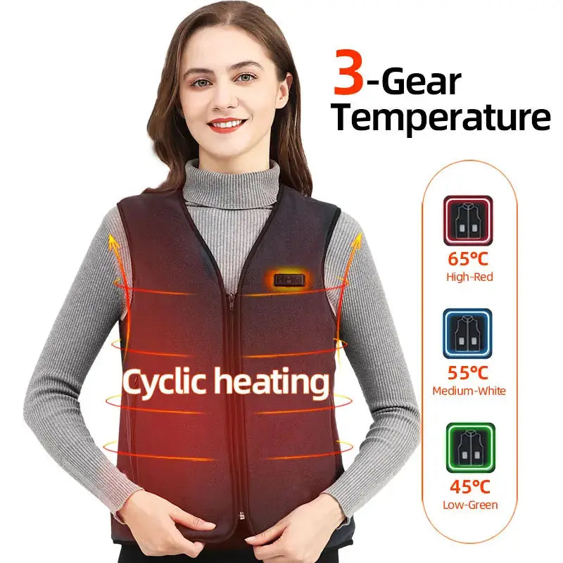 Simples Market unisex heated fleece vest in burgundy with USB self-heating and 3-gear temperature control cyclic heating