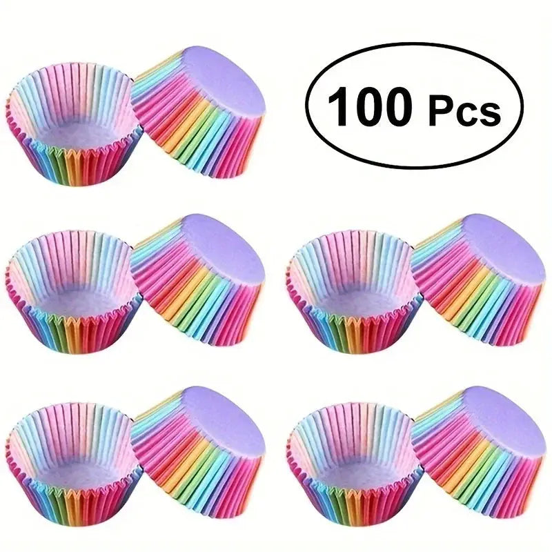 100 Pcs Rainbow Cupcake Liners Disposable Paper Baking Cups For Cupcakes Muffins And Desserts Kitchen Party Supplies