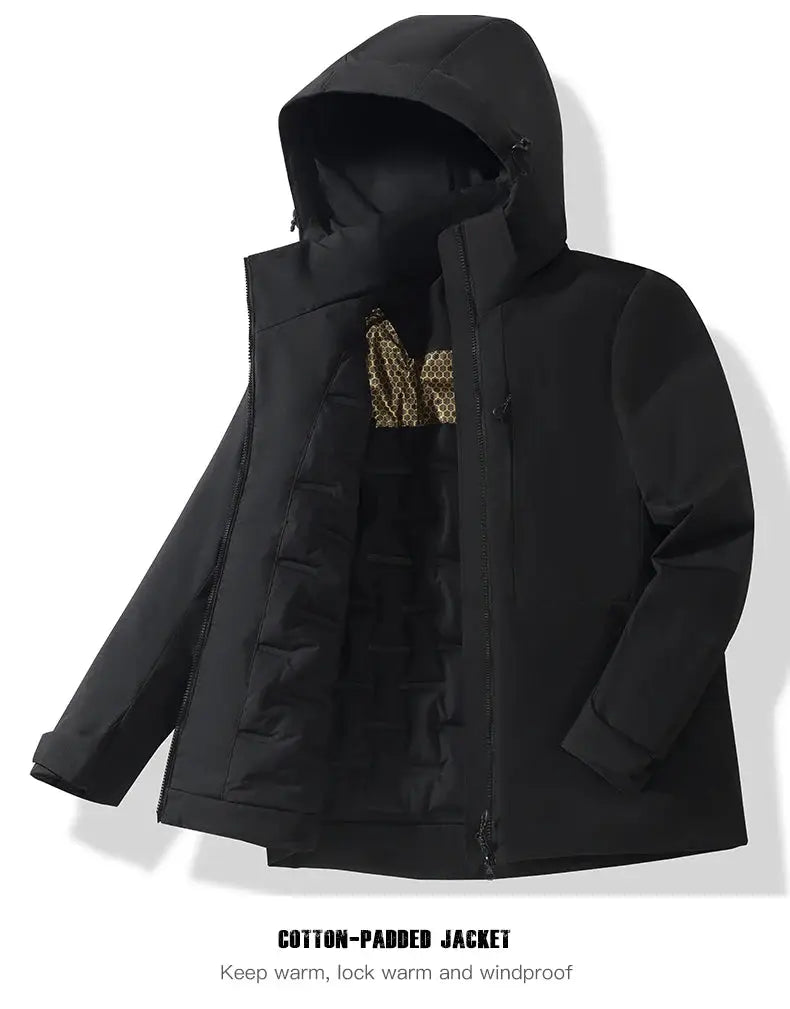 JNLN unisex black cotton-padded waterproof windbreaker with hood, Simples Market