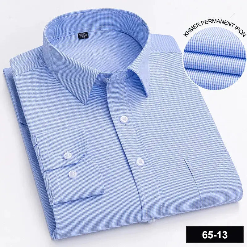 Men's long sleeve shirt by Simples Market, light blue micro-check fabric with button-down front