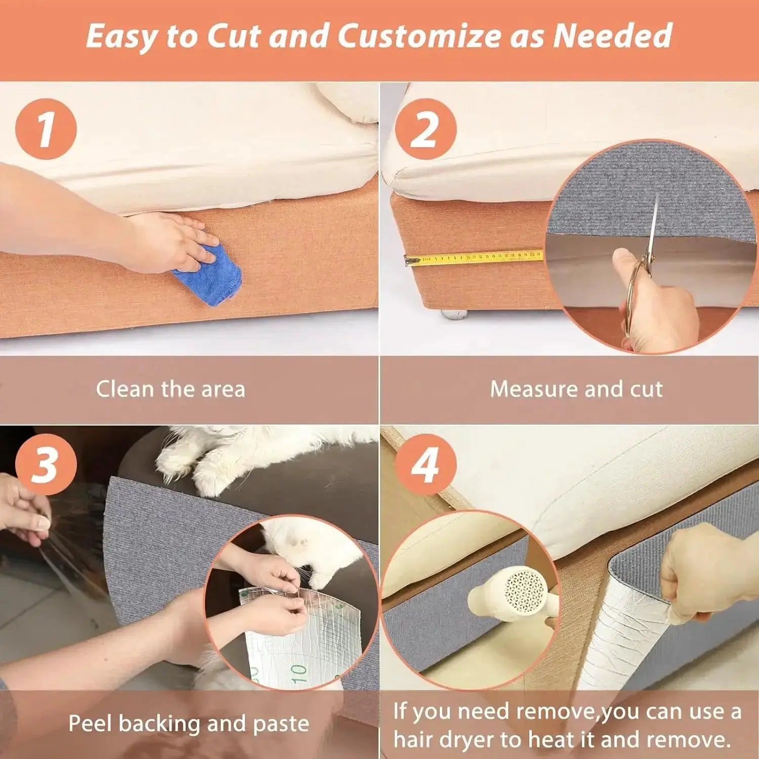 Cat Scratching Mat Self Adhesive Trimmable Carpet For Anti Scratching Sofa Furniture Protection