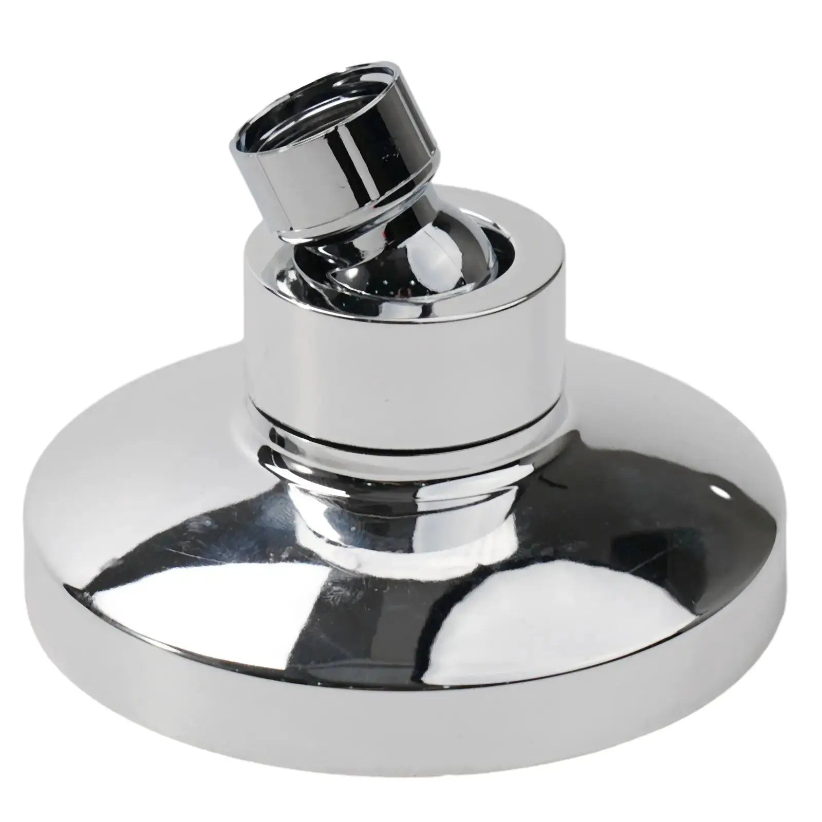 Chrome adjustable shower head sprayer with wall-mount base.