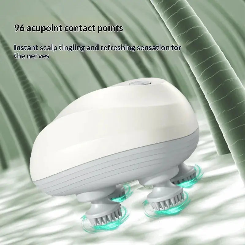 Deep Scalp Massager by Simples Market, white electric massager with three rotating heads, portable and washable