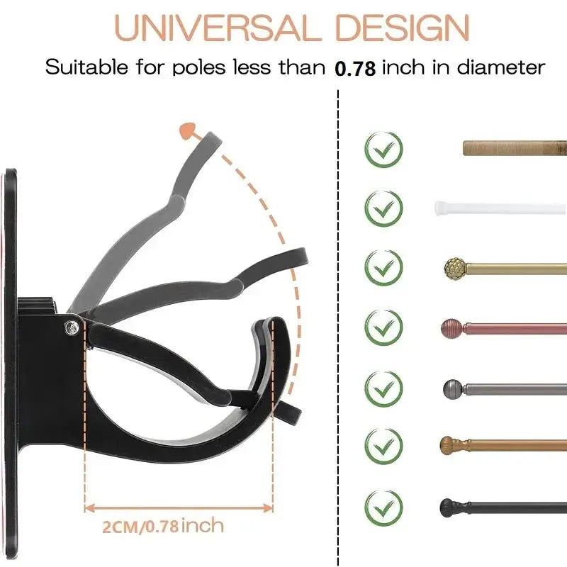 Two Pack Punching Free Curtain Rod Hooks Adhesive Wall Mounted Brackets For Telescopic Curtain Rods And Towel Rails