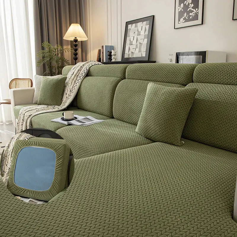 Sofa cover by Simples Market, green elastic plush, removable pet-friendly furniture protector