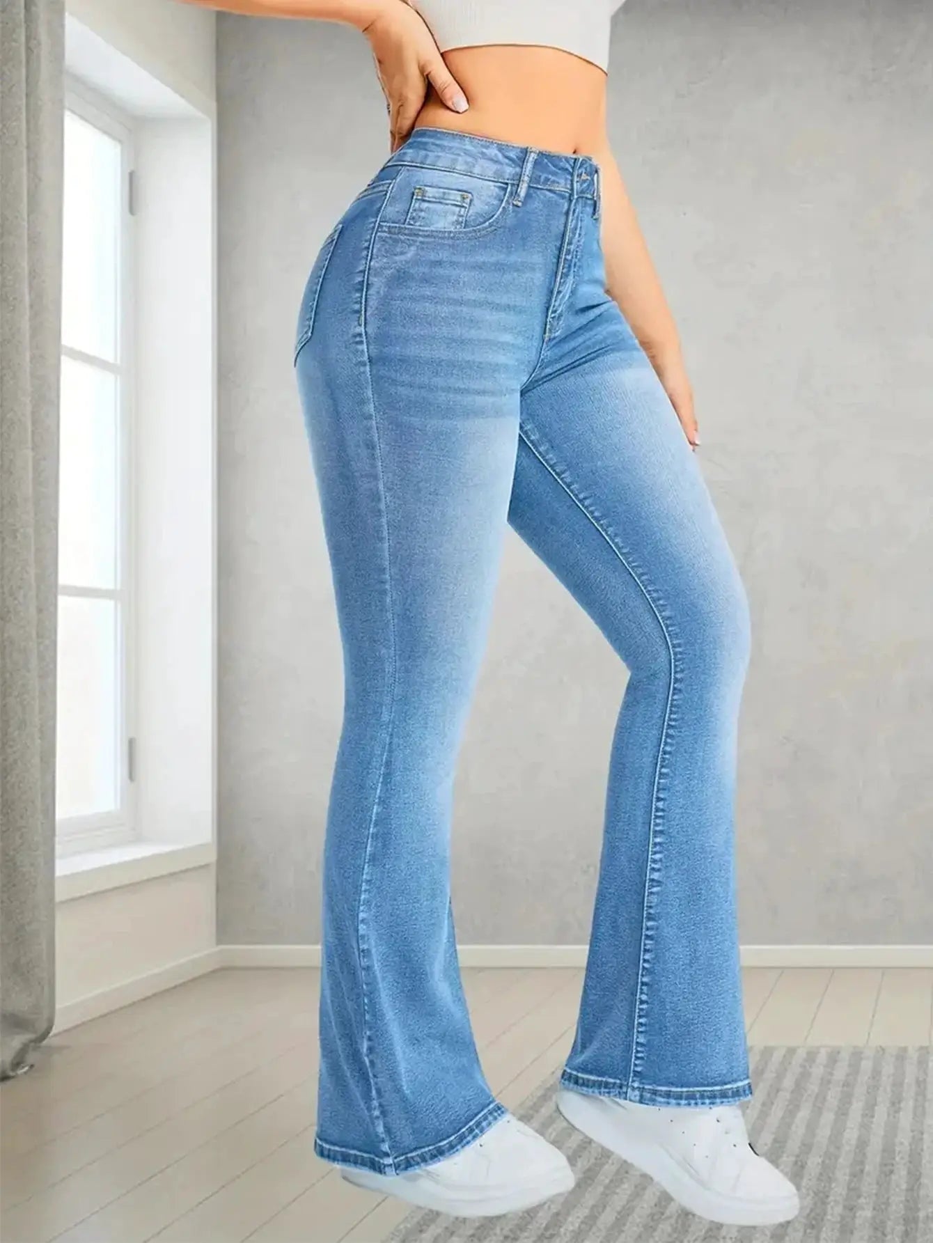 Womens Denim Trousers High Waist Wide Leg Streetwear Loose Fit