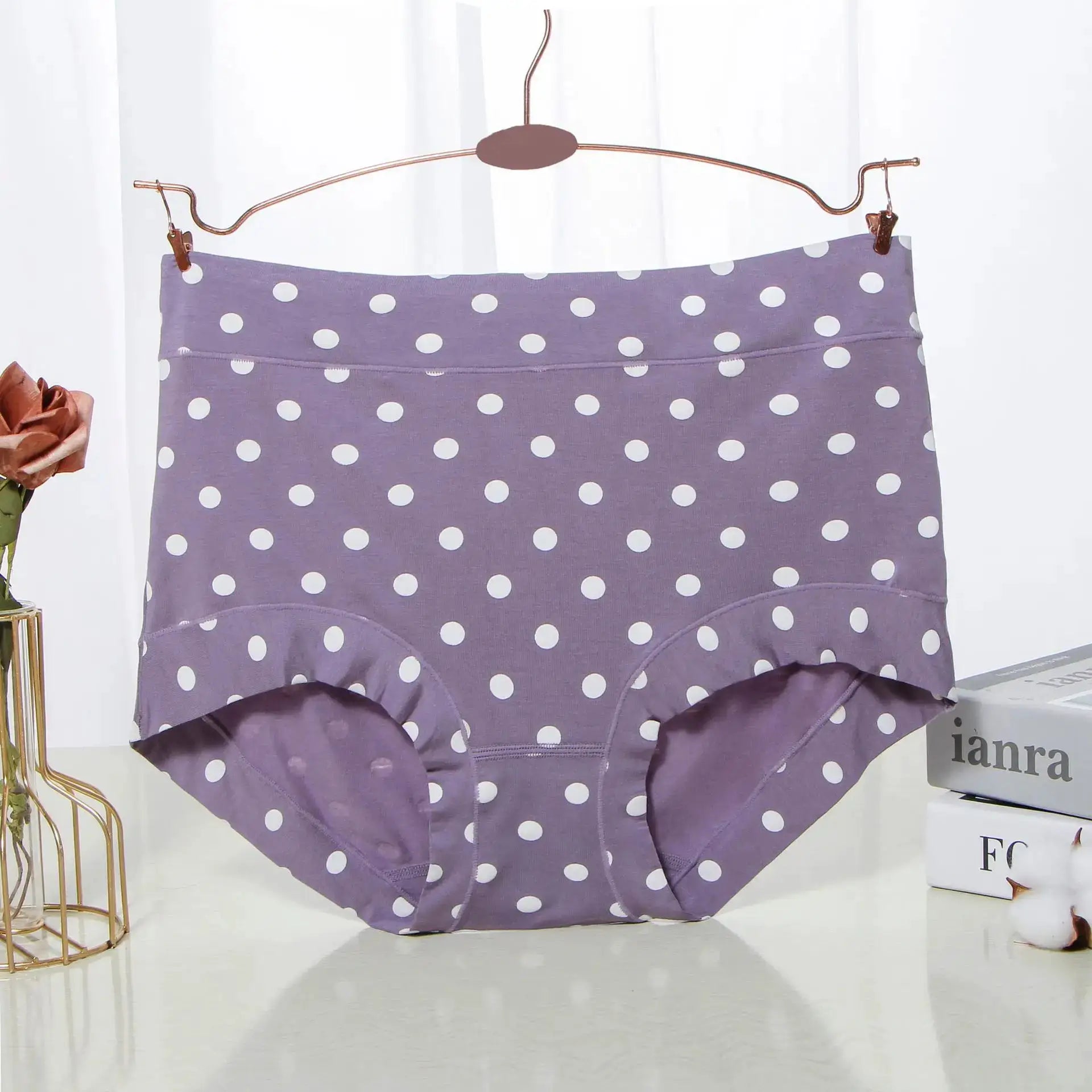 Panties plus-size purple polka-dot high-waist on copper hanger