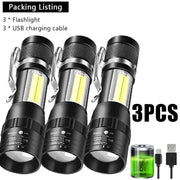 SummitBeam Portable Rechargeable LED Flashlight With Pen Clip Zoomable Waterproof Torch Side Light For Outdoors