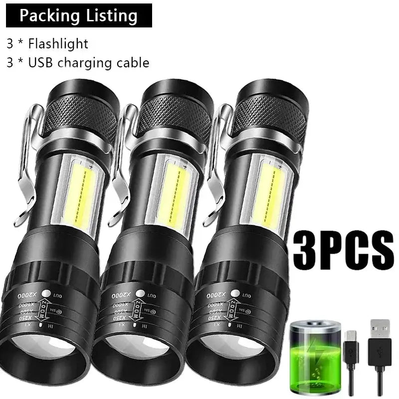 SummitBeam Portable Rechargeable LED Flashlight With Pen Clip Zoomable Waterproof Torch Side Light For Outdoors
