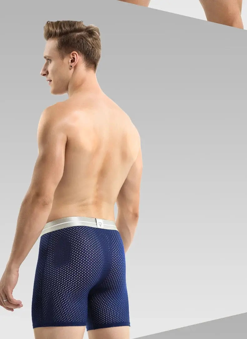 Simples Market men's navy blue mesh boxer briefs with white waistband