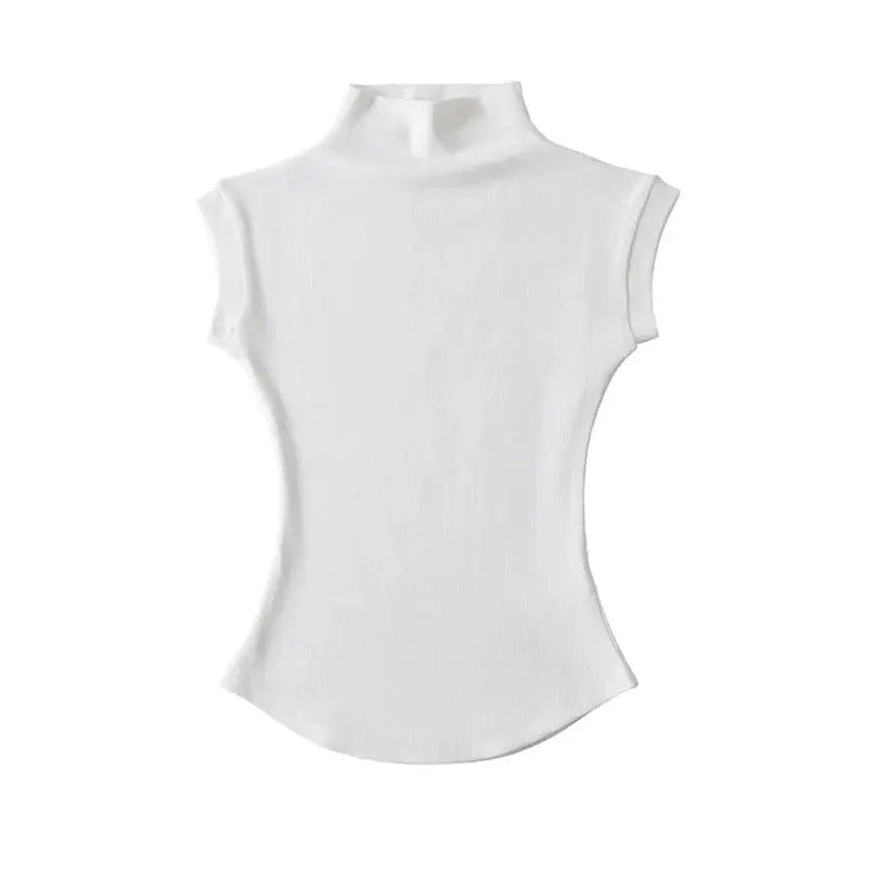 Women's Sleeveless Turtleneck Knit Top Slim Fit Summer Tee Solid Color Streetwear Essentials