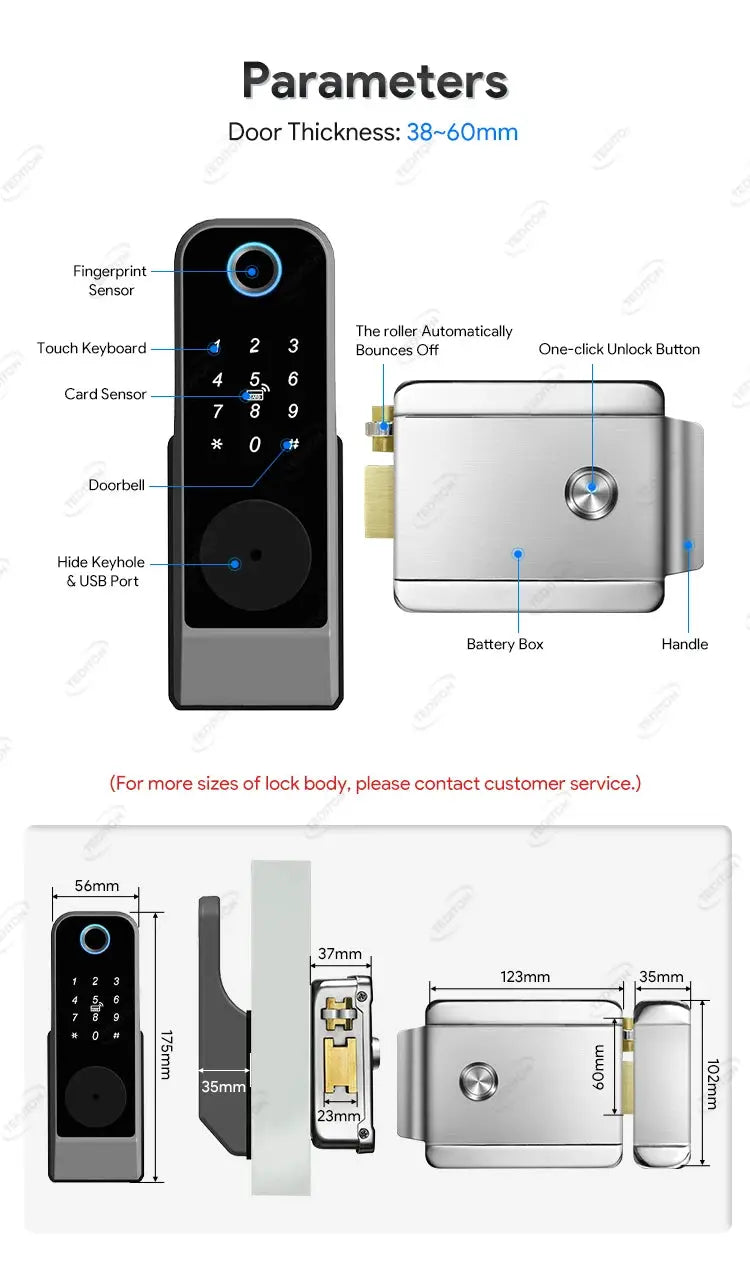 Fingerprint smart door lock with black touchscreen keypad and card sensor by Simples Market
