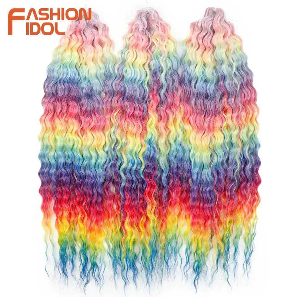 Ariel Hair synthetic twist crochet curly hair, 24in rainbow ombre water-wave braiding extension, Fashion Idol