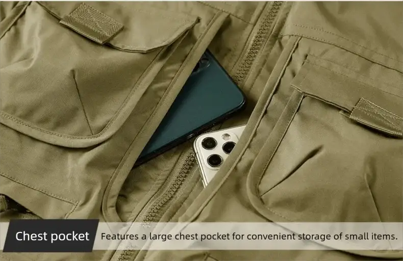 Men's outdoor vest with multiple pockets, Simples Market, khaki, breathable quick-drying fabric