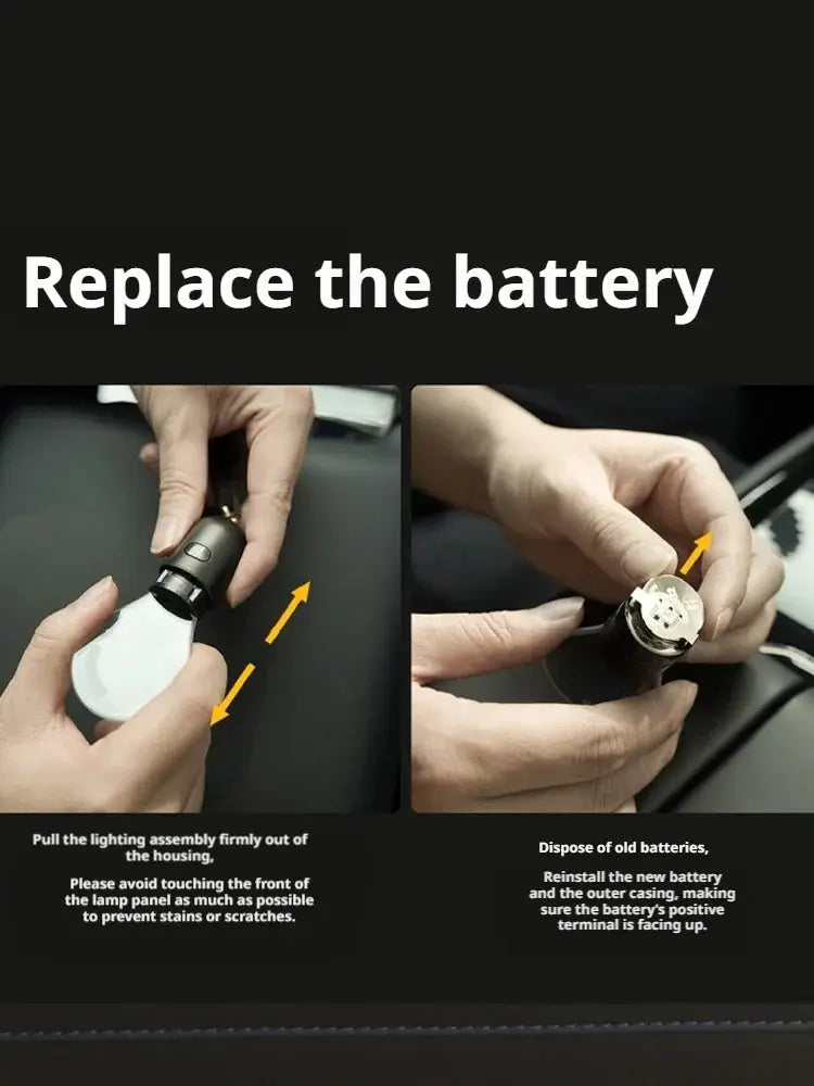SEAMETAL car interior LED bulb ornament by Simples Market; black housing, white bulb, rearview mirror decor.