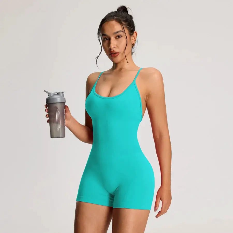 Simples Market backless teal women's bodysuit romper with thin straps