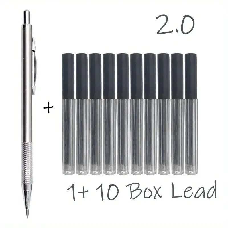 All-metal mechanical pencil by Simples Market with knurled grip and 2.0mm lead refills (1+10 box)