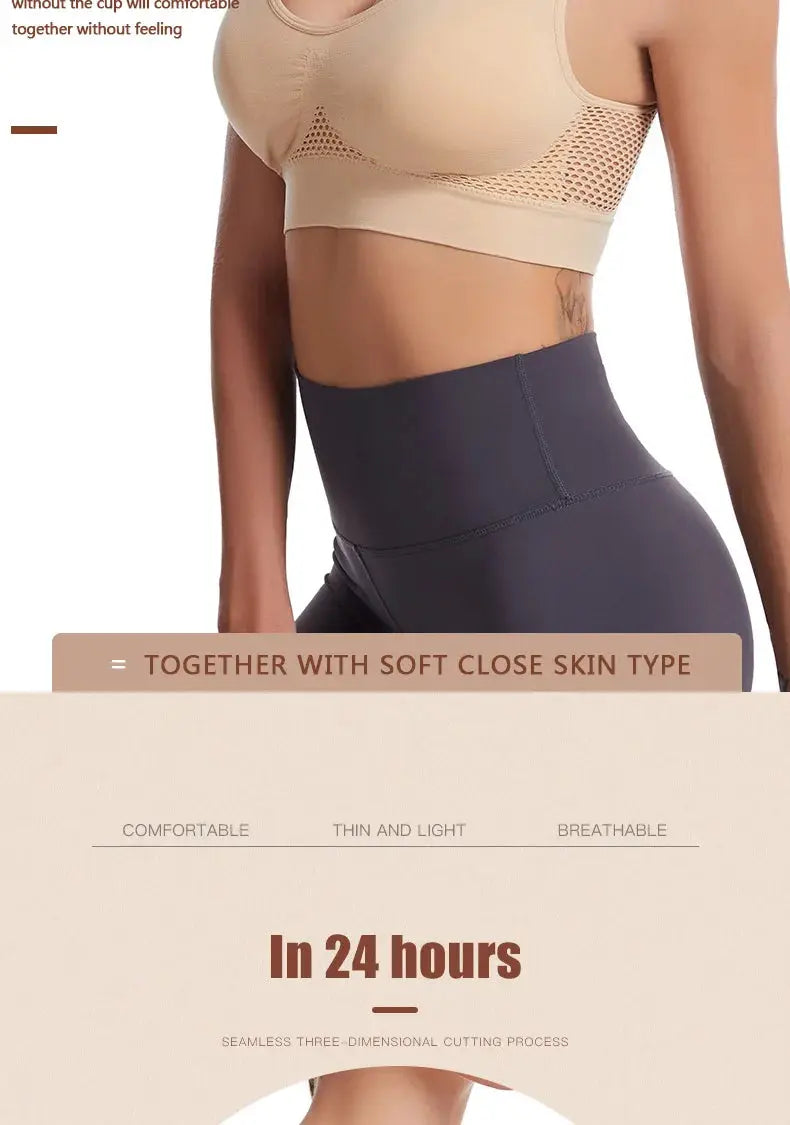 Simples Market S-7XL plus-size wireless sports bra in beige with grid air holes and mesh side panels