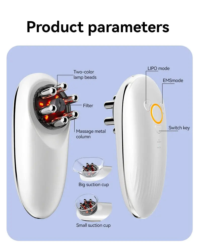 Simples Market 2025 face and body sculpting massager, white handheld device with massage bead head and suction cups.