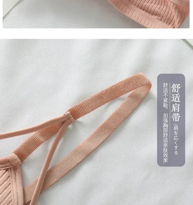 Bralette peach pink wire-free bra with adjustable straps and soft fabric detail