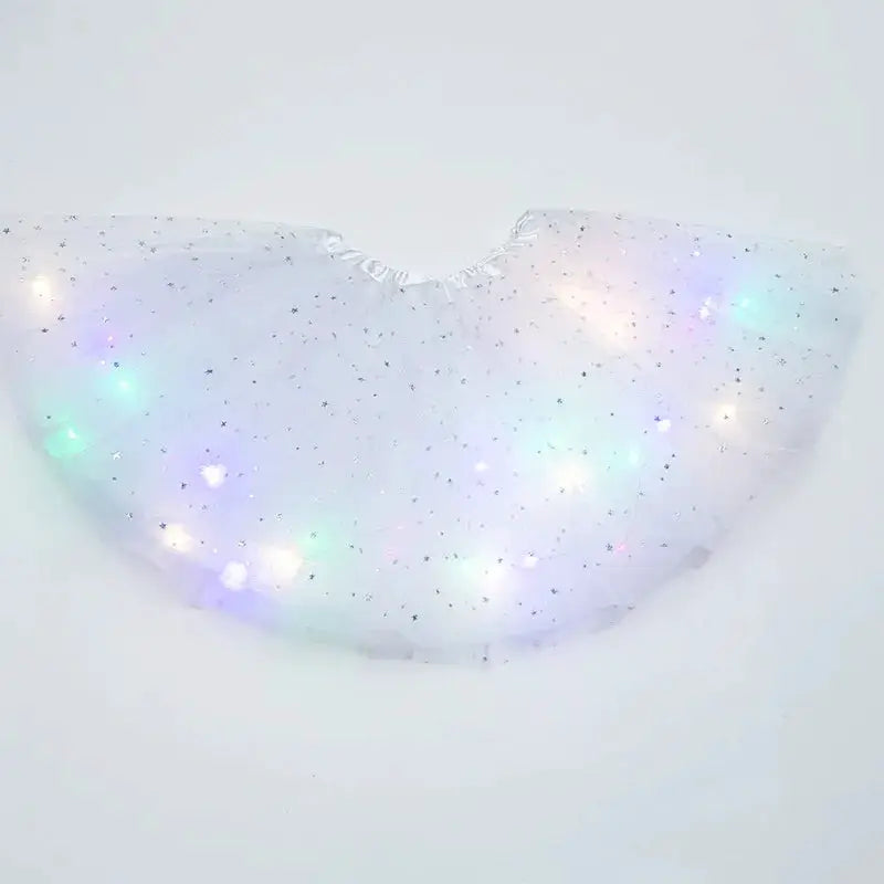 LED glowing white tulle star skirt by Simples Market, lighted mini ballet tutu