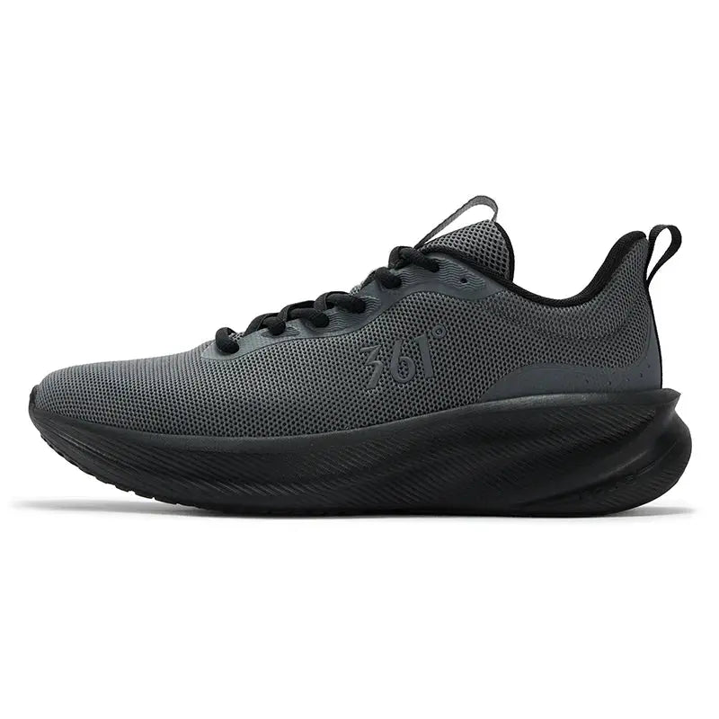 361° Fengye 5.0 men's running shoes, grey mesh upper with black sole, lightweight breathable sneakers