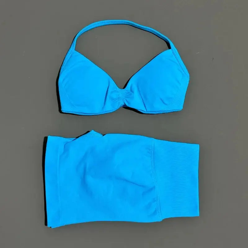 Histello 2 Piece Women Yoga Set Strappy Bra Top Scrunch Shorts