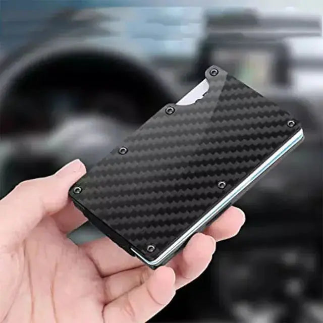 Forged carbon fiber mini slim wallet case for men; Simples Market, black finish