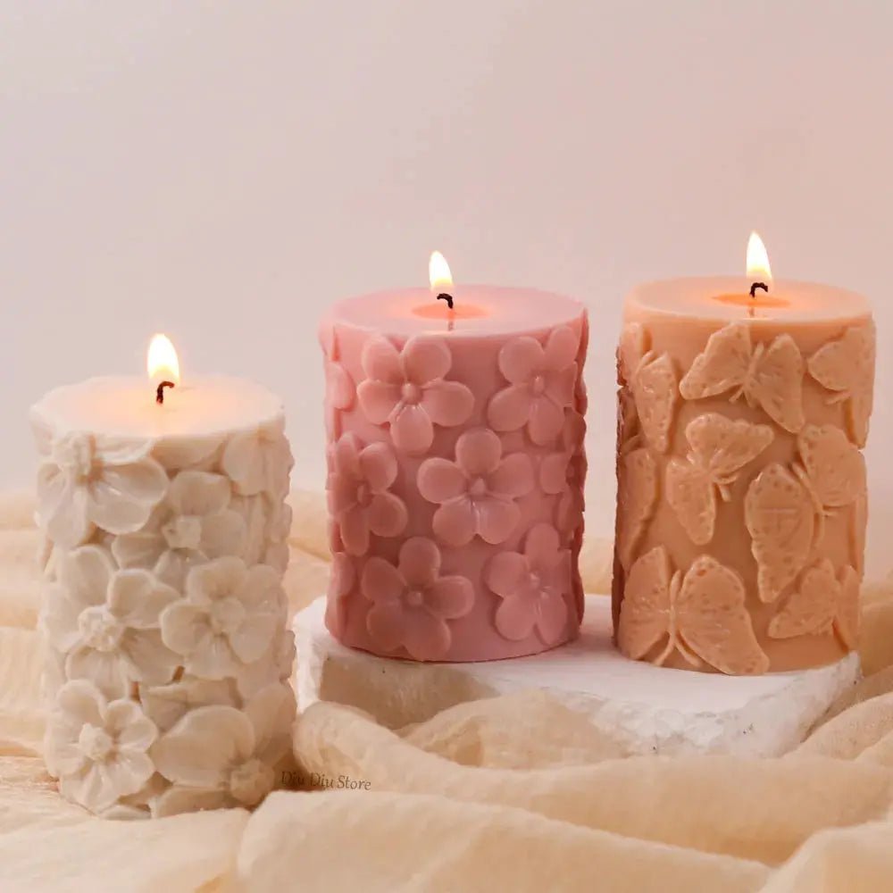 Flower Butterfly Columnar Silicone Candle Mold For DIY Waves Soap Resin Plaster Chocolate Molds Home Decor Gift - Simples Market