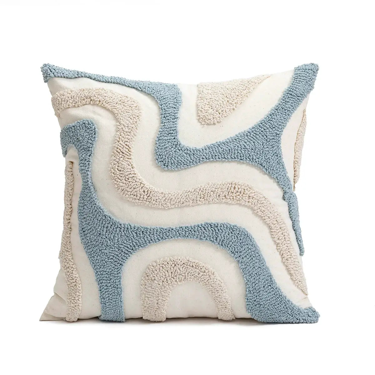 Pillowcase with blue and beige loop-velvet, irregular geometric pattern, Bohemian style decorative cushion