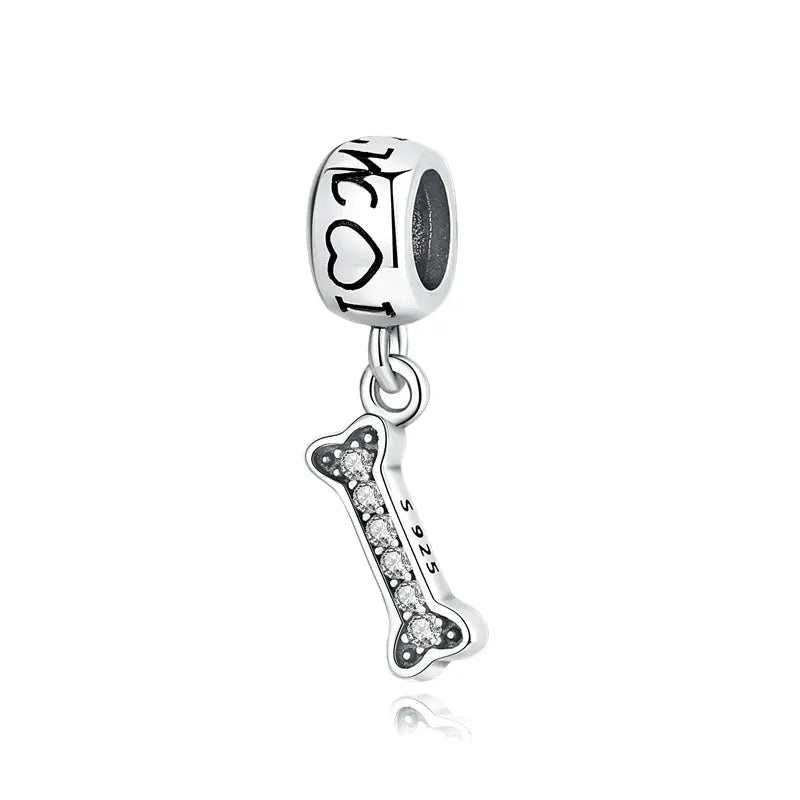 925 Sterling Silver Paw Print Charm Beads for Dogs and Cats Jewelry Pendant Fit for Bracelets Necklaces DIY Projects