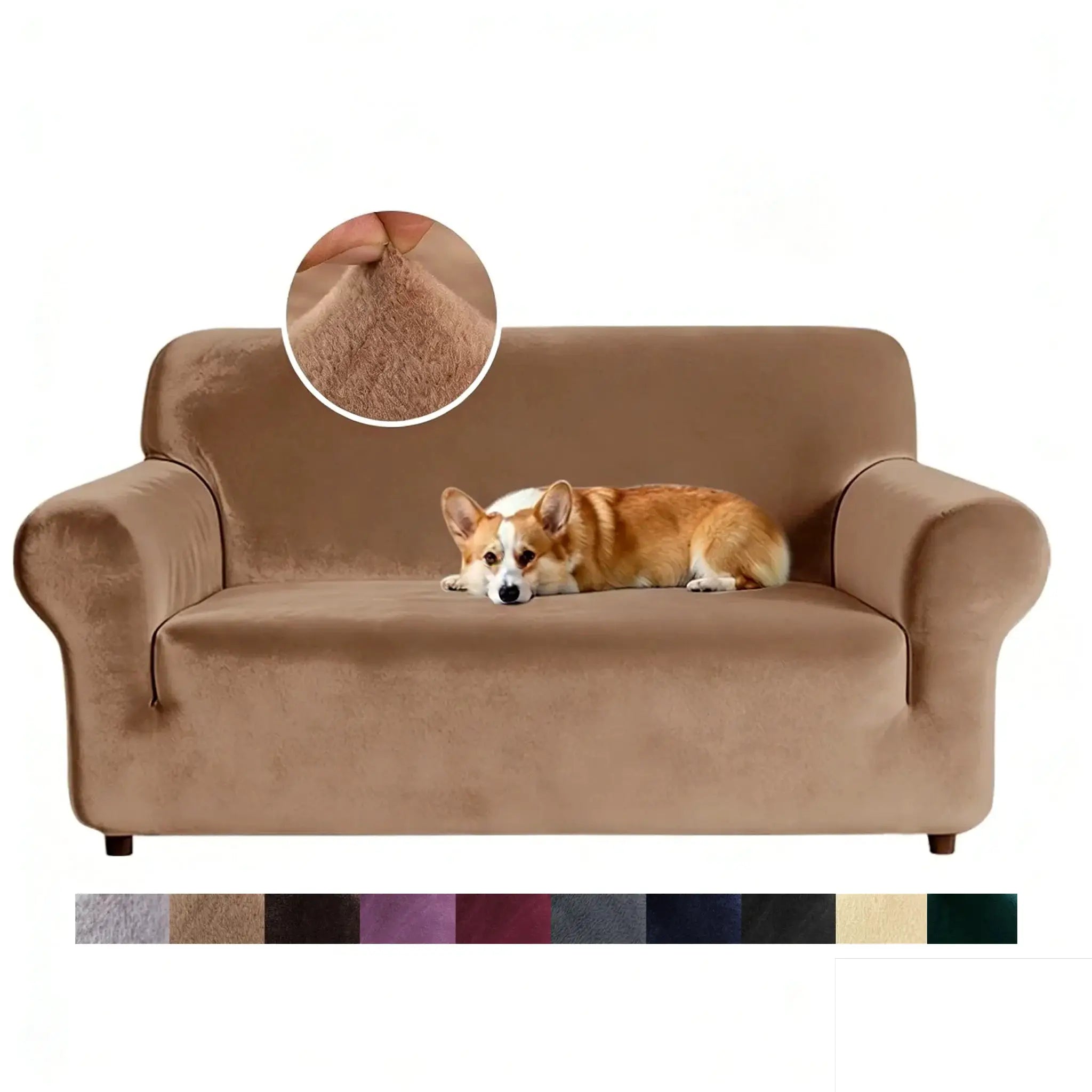 Simples Market velvet sofa cover in brown plush fabric for 1–4 seater L-shaped living room couch